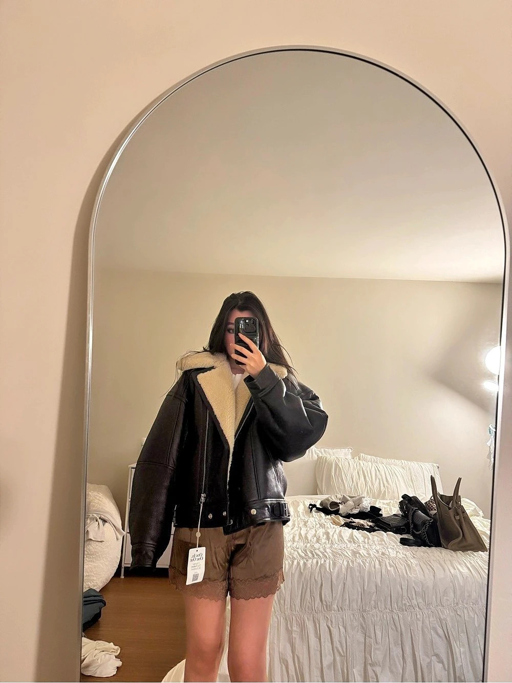 Acne Studios Shearling-Lined Leather Biker Jacket - Picture 2 of 7